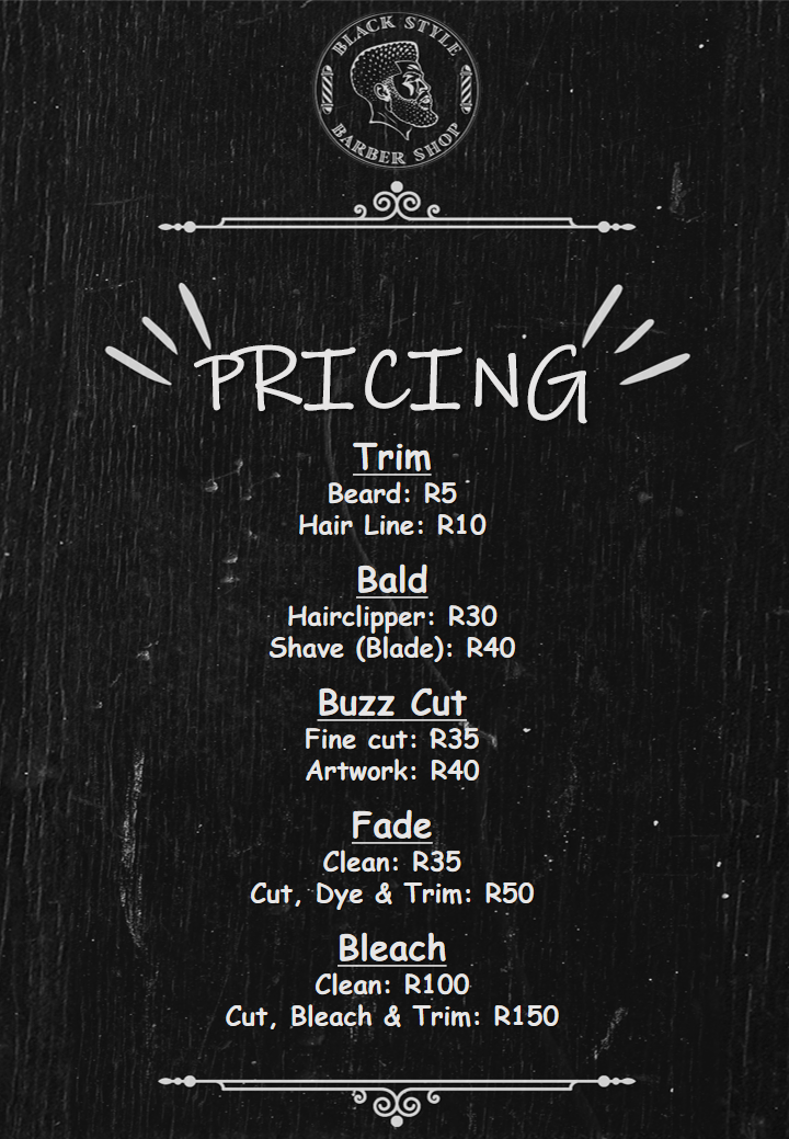 Black Style Barbershop pricing menu